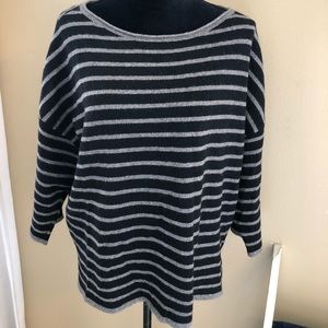 Eileen Fisher Grey and Black Striped 50% Wool-50% Yak Boxy Oversized Sweater